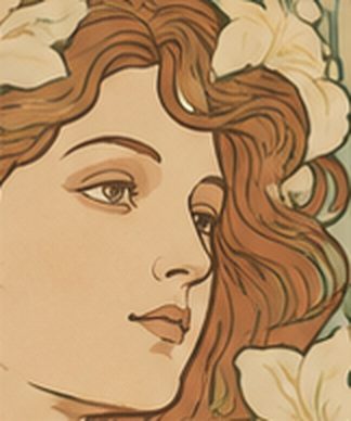 Detail: a face and the hair around it drawn as one line