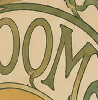 Detail: hand-drawn letters curving to follow the image
